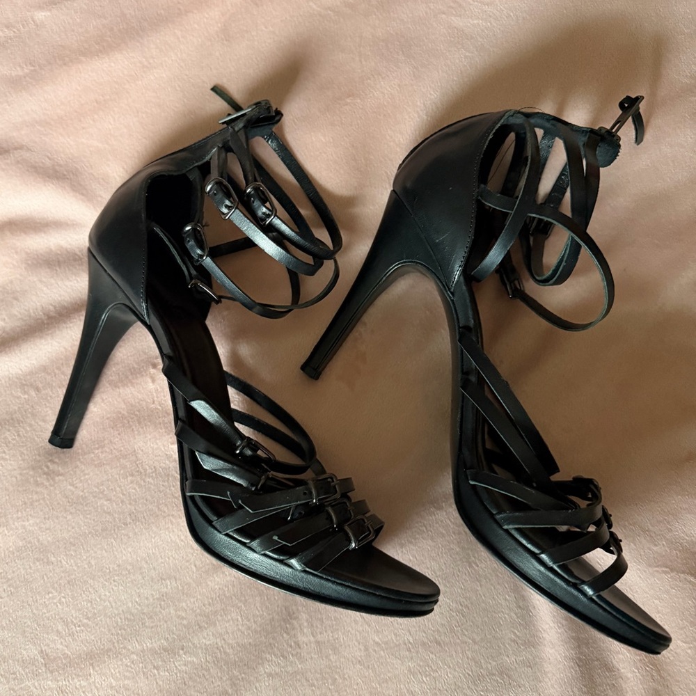 J. Crew Milano Gladiator Strappy Heels Sz 9 Black EUC